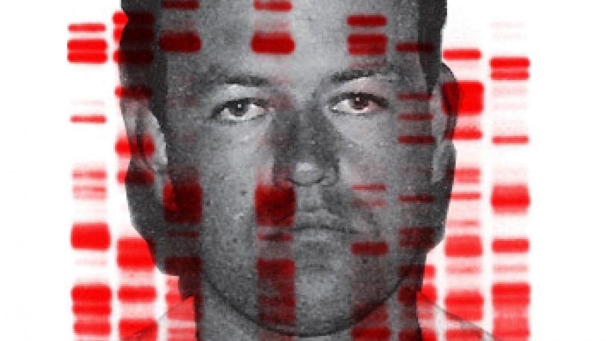 Large image for longform feature pages. | Colin Pitchfork mugshot, DNA test superimposed