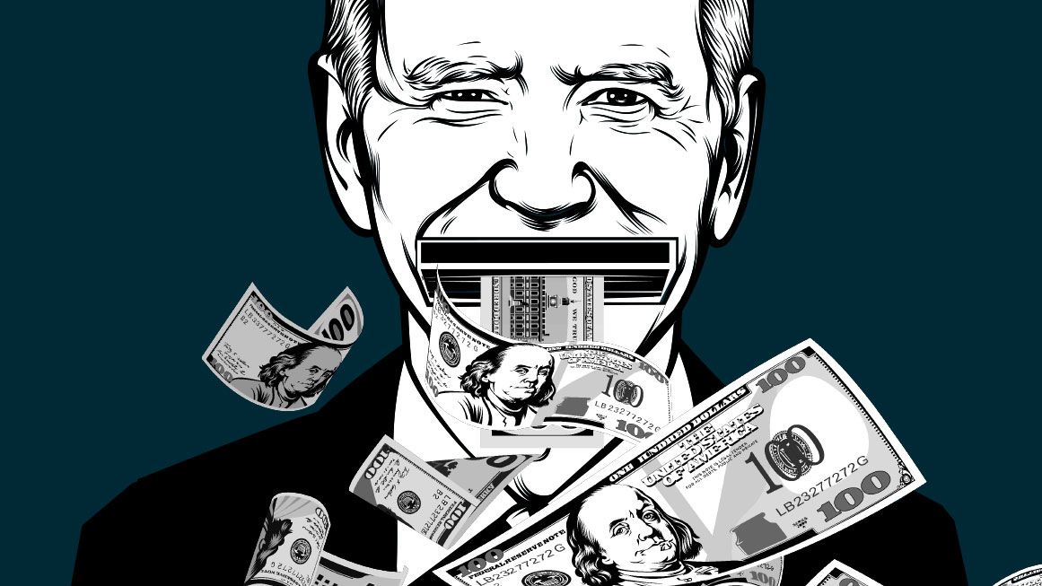 An illustration of Joe Biden where is mouth is a money printer making 0 bills | Illustration: Sarat M/Fiverr