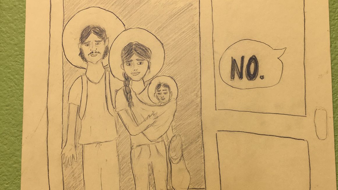 A drawing of an immigrant family | Photo: Art drawn by an Annunciation House guest; Mary Fontana