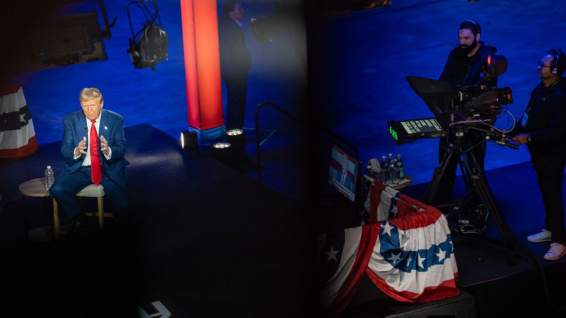 Donald Trump on a television set | Photo: Donald Trump speaks at a Fox News town hall on September 4, 2024; Nathan Morris/NurPhoto