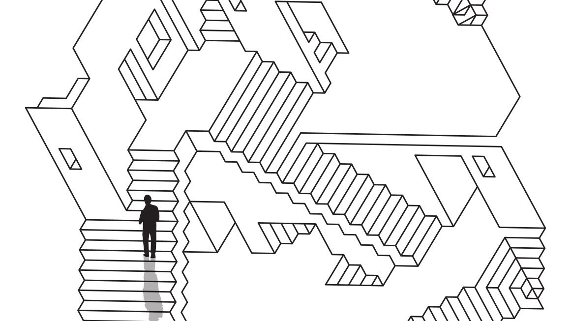 An illustration showing connecting stairways from different perspectives, reminiscent of M.C. Escher An illustration showing connecting stairways from different perspectives, reminiscent of M.C. Escher | Illustration: Joanna Andreasson; Source image: iStock