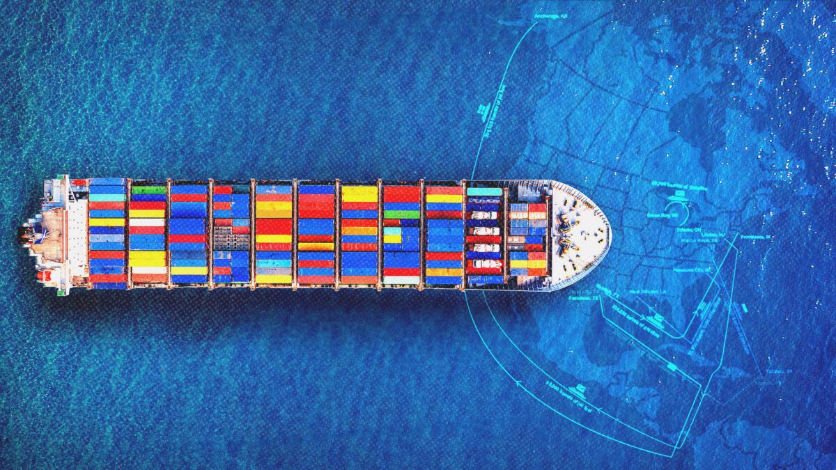 A large boat with shipping containers seen from above | Tawatchai Prakobkit/Dreamstime/Cato Institute