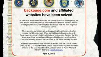 Large image on homepages | notice from law enforcement on Backpage.com