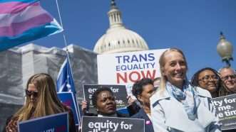 Rep. Mary Gay Scanlon (D-Pa.) and others at a news conference on the Equality Act