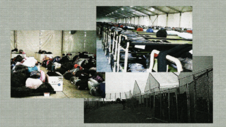 Collage of photos from inside Fort Bliss immigration facility | Source: Anonymous, Reason