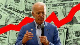 Joe Biden candid overlaid on stylized photo of money | Illustration: Lex Villena; Gage Skidmore, Karolina Grabowska