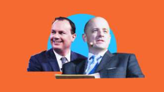 Mike Lee and Evan McMullin, Utah candidates for Senate | Illustration: Lex Villena; Ben P L, Gage Skidmore