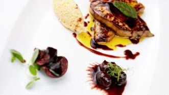 Fried foie gras with cherry sauce and figs | Photo 21936618 © Maksim Toome | Dreamstime.com