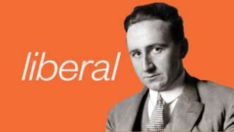 a portrait of F.A. Hayek next to the word liberal