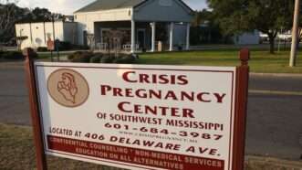 a crisis pregnancy center sign in mississippi advertises counseling and non-medical services