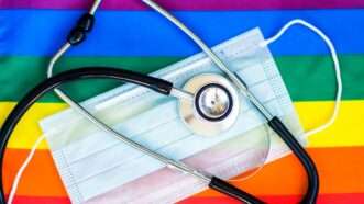 Pride flag with medical equipment