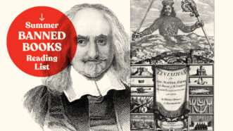 Hobbes Leviathan banned book | Illustration: Thomas Hobbes; history_docu_photo/Alamy, Illustration: Frontispiece of Leviathan; public domain, 