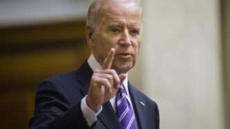 Joe Biden giving a speech while pointing his finger