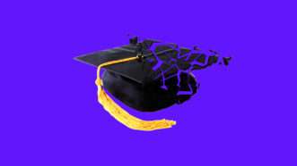 Graduation cap against a blue background | Illustration: Lex Villena