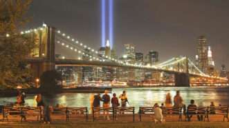 9/11 beams of light from across the bridge in New York City