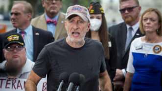 Jon Stewart at a rally for the PACT Act on Capitol Hill