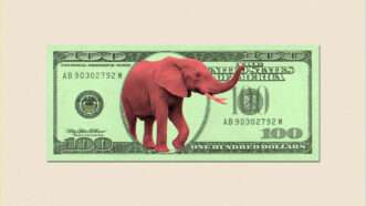 GOP elephant is seen with a 0 bill | Illustration: Lex Villena; Mirith