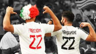 Two World Cup fans sporting jersey's for Iran in protest.