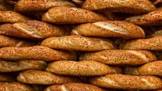 stacks of the sesame seed bread Simit