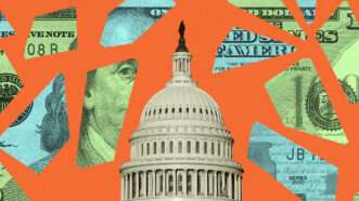 The capitol building surrounded by pieces of dollar bills | Congress Should Not Give Any Government Agency Financial Free Rein