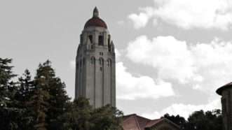 Black and white photo of Stanford university. | Illustration: Lex Villena