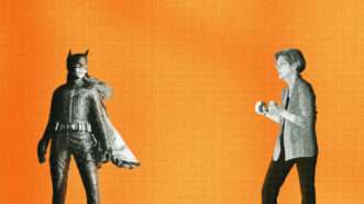 Leslie Grace's Batgirl across from Sen. Elizabeth Warren holding up her fists, against an orange background | Illustration: Lex Villena; Edward Kimmel; Warner Brothers