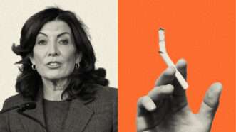 New York Governor Kathy Hochul isn't just waging a war on menthols. She's also floating a ban on all cigarette sales in the state. | Illustration: Lex Villena;  Ming Kai Chiang, Lev Radin/ZUMAPRESS/Newscom