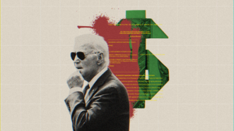 Joe Biden with money background | Illustration: Lex Villena; CHINE NOUVELLE/SIPA/Newscom