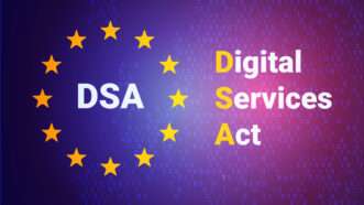The Digital Services Act rendered in the style of the European Union flag.
