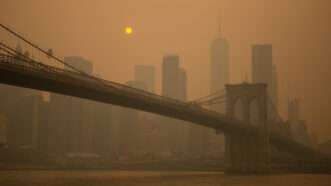 A photo of Manhattan from across the river with the orange haze caused by the Canadian wildfires | Jashim Salam/ZUMAPRESS/Newscom