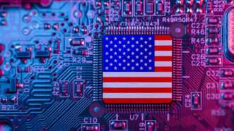 American flag on a semiconductor chip. | American Flag Semiconductor © Korn Vitthayanukarun | Dreamstime.com