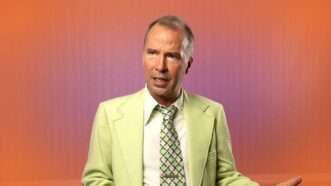 Doug Stanhope on an orange and pink background | Isaac Reese/Lex Villena, Reason