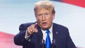 Donald Trump speaking and pointing | Rod Lamkey/CNP/Mega/RSSIL/Newscom
