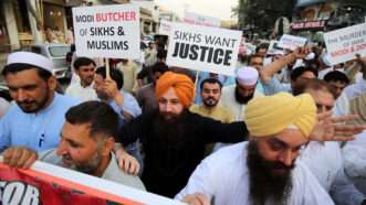 Members of the Sikh community in Peshawar, Pakistan, protest the killing of Hardeep Singh Nijjar in Canada. | SA-ZM-220923 / Pakistan Press International Photo/Newscom