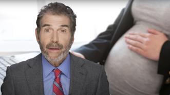 John Stossel is seen in front of a pregnant woman | Stossel TV