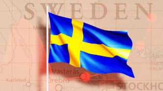 A Swedish flag over a beige map of Sweden | Illustration: Lex Villena