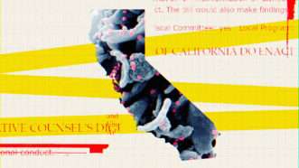 virus superimposed on a map of California | Illustration: Lex Villena; NIAID