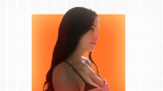 Aella in profile against orange background | Lex Villena