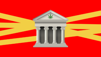 An image of an old bank with a weed symbol on top | Illustration: Lex Villena; Libux