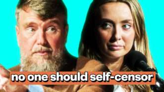 Rikki Schlott and Greg Lukianoff with the words "no one should self-censor" | Lex Villena