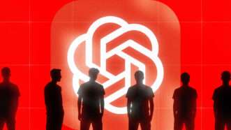 Silhouettes in front of a red background and the OpenAI logo | Illustration: Lex Villena; Midjourney