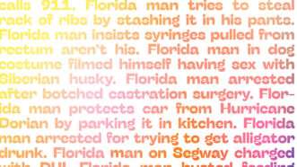 A composite of various Florida Man headlines in the media | Illustration: Joanna Andreasson