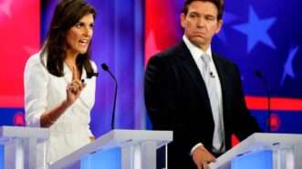 Nikki Haley and Ron DeSantis at a recent Republican primary debate |  Al Diaz/TNS/Newscom