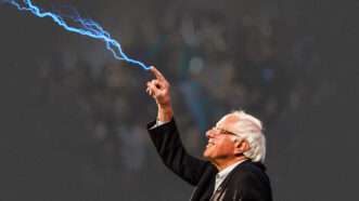 Vermont Senator Bernie Sanders speaking to crowd | Illustration: Lex Villena; STACIE SCOTT/TNS/Newscom