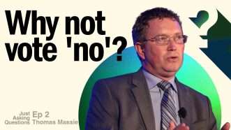 Rep. Thomas Massie on episode 2 of Just Asking Questions | Illustration: Lex Villena