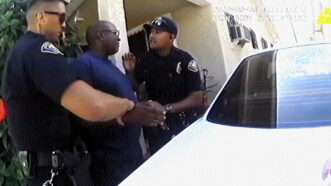 A screenshot from body camera footage showing Johnny Jackson's arrest | Long Beach Post