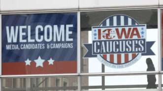A sign welcomes visitors to Iowa for the caucuses | Kyodo/Newscom