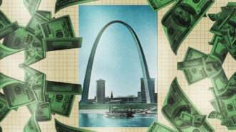 The St. Louis Arch, surrounded by falling money. | Illustration: Lex Villena