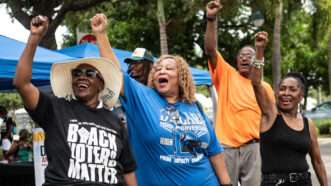 Black voters cheer at an NAACP voting rights rally. One woman is wearing a shirt that says "BLACK VOTERS MATTER" | Orit Ben-Ezzer/ZUMAPRESS/Newscom