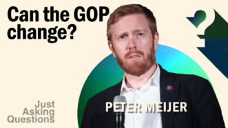 Peter Meijer on the latest episode of Just Asking Questions with the title "Can the GOP Change?" | Illustration: Lex Villena